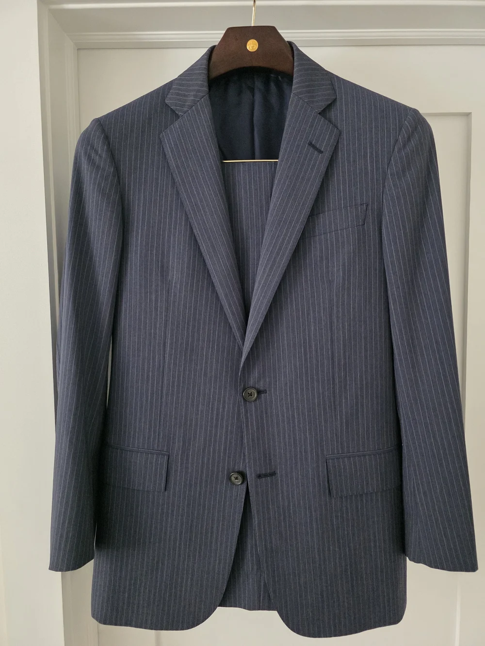 Brooks Brothers Regent BrooksCool Navy Pinstripe Full Canvas Suit 38R W32